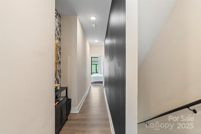 4520 Radler Ct, Charlotte, NC 28217 - hallway featuring wood finished floors, recessed lighting, and baseboards