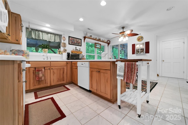 229 Hubbard Hollow Rd, Rosman, NC 28772 - kitchen featuring white appliances, a peninsula, light countertops, and recessed lighting