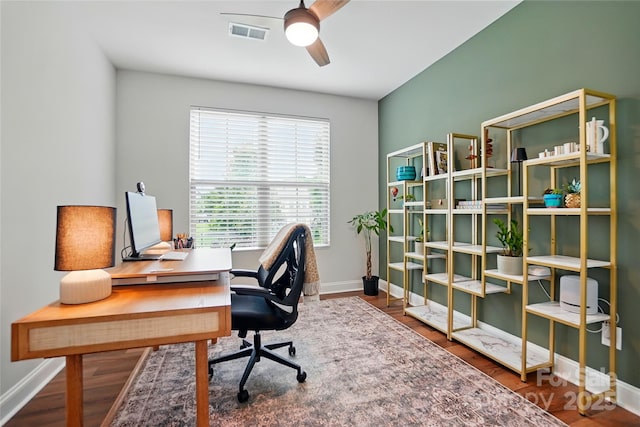 7322 Vesper Dr, Huntersville, NC 28078 - office with ceiling fan and wood finished floors