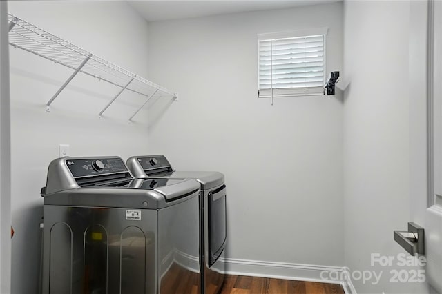7322 Vesper Dr, Huntersville, NC 28078 - washroom featuring washing machine and clothes dryer and dark wood-style floors