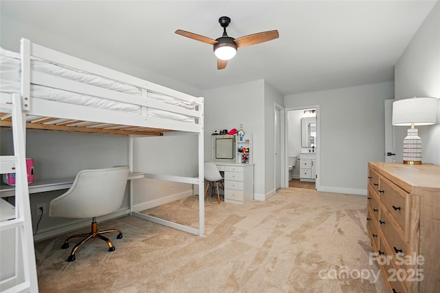 7322 Vesper Dr, Huntersville, NC 28078 - bedroom featuring light carpet, a desk, and ceiling fan