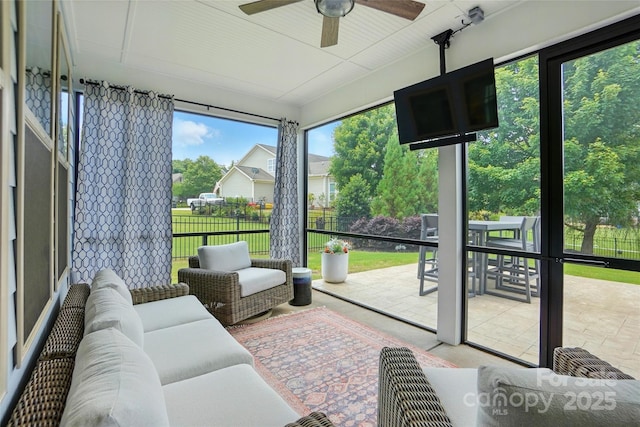 7322 Vesper Dr, Huntersville, NC 28078 - sunroom / solarium featuring an outdoor hangout area and a ceiling fan