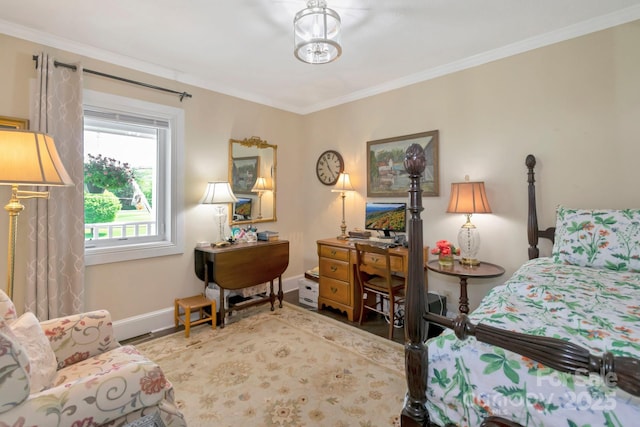 195 Fairway Ln, Blowing Rock, NC 28605 - bedroom featuring a desk, ornamental molding, baseboards, and wood finished floors