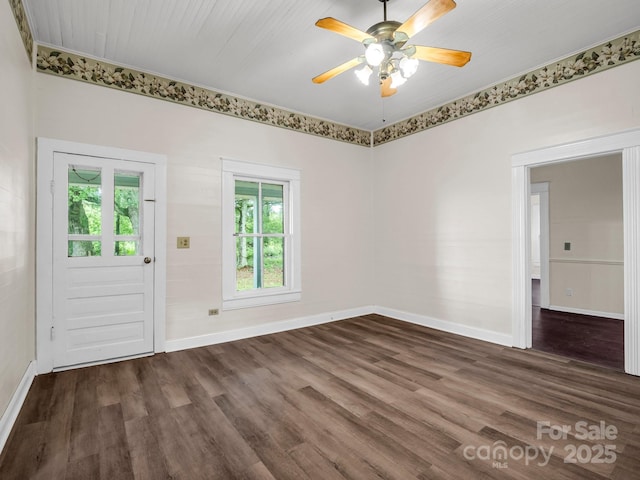 226 Dobbins Rd, Ellenboro, NC 28040 - empty room featuring baseboards, wood finished floors, a ceiling fan, and ornamental molding