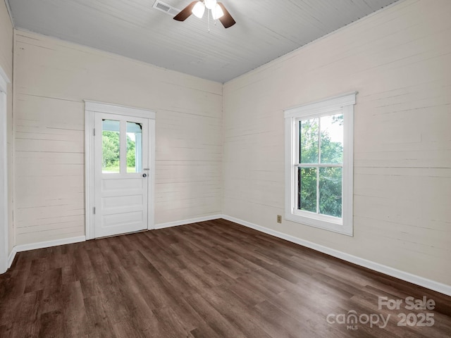 226 Dobbins Rd, Ellenboro, NC 28040 - spare room featuring plenty of natural light, dark wood finished floors, baseboards, and wooden walls