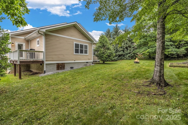 32 White Fox Dr, Fletcher, NC 28732 - view of side of property with a yard, crawl space, and a wooden deck