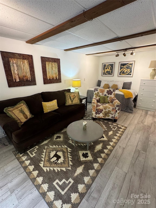 58 Creekside Dr Unit C, Banner Elk, NC 28604 - living room featuring hardwood / wood-style floors, rail lighting, and beamed ceiling