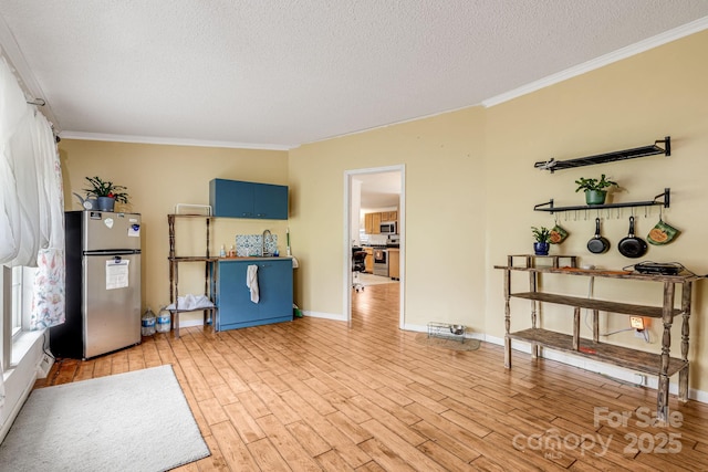 553 New Hope Rd, Rutherfordton, NC 28139 - living room with crown molding, a textured ceiling, light wood-type flooring, and baseboards