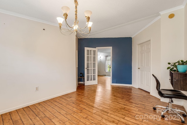 553 New Hope Rd, Rutherfordton, NC 28139 - unfurnished office with a chandelier, crown molding, light wood-type flooring, and baseboards