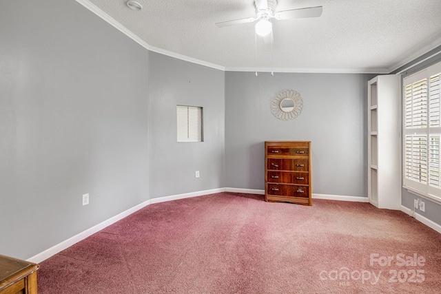 553 New Hope Rd, Rutherfordton, NC 28139 - carpeted empty room with a textured ceiling, a ceiling fan, ornamental molding, and baseboards