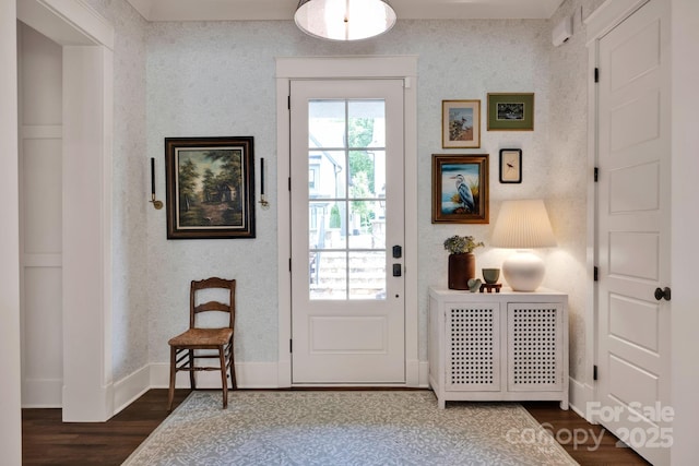 14105 Ryker Way, Davidson, NC 28036 - doorway to outside featuring dark wood finished floors and baseboards