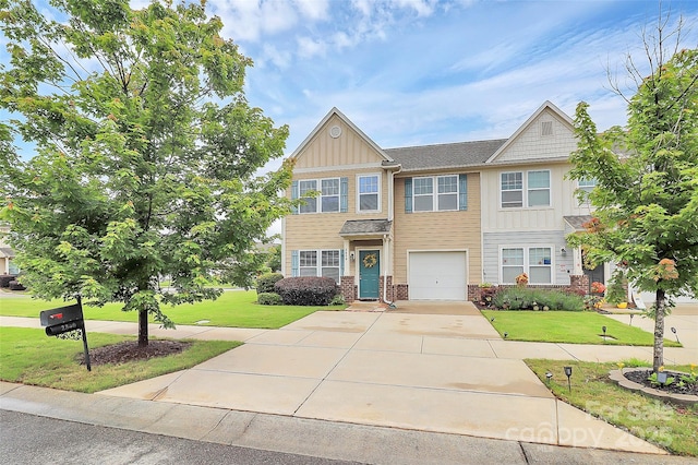 2840 Hopeton Ct, Monroe, NC 28110 - view of front of house featuring board and batten siding, driveway, a front yard, and an attached garage