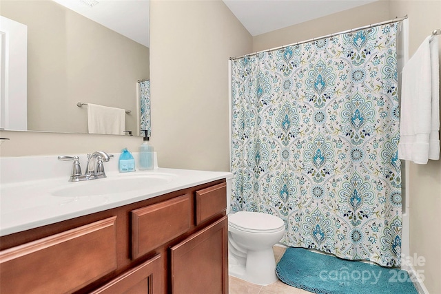 2840 Hopeton Ct, Monroe, NC 28110 - bathroom featuring vanity, toilet, tile patterned floors, and a shower with shower curtain