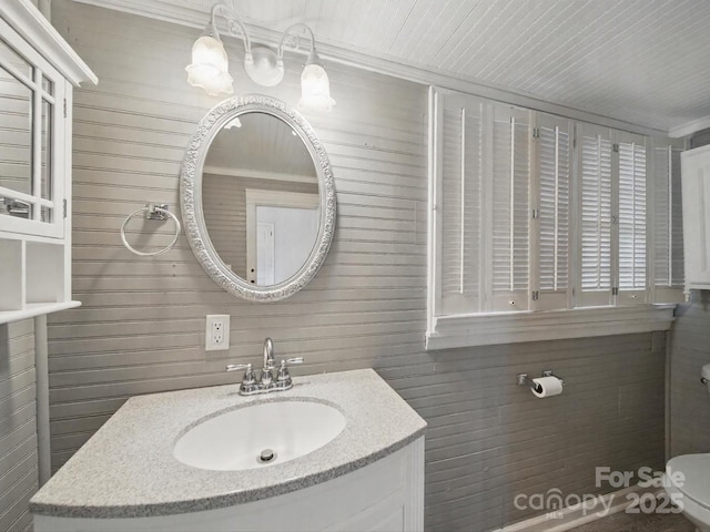 308 W Monroe St, Salisbury, NC 28144 - bathroom featuring toilet, vanity, and wood walls
