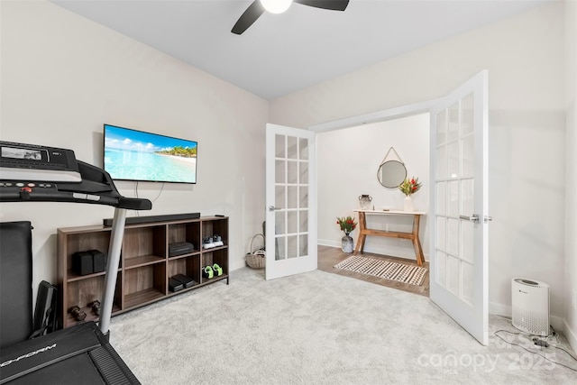 1022 Hinson Forest Rd, Monroe, NC 28110 - carpeted office space featuring french doors and ceiling fan