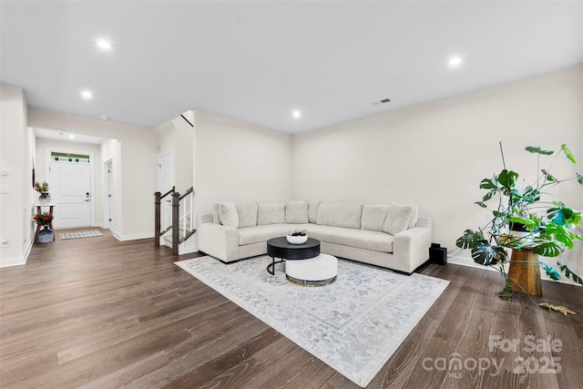 1022 Hinson Forest Rd, Monroe, NC 28110 - living area with wood finished floors, recessed lighting, and stairway