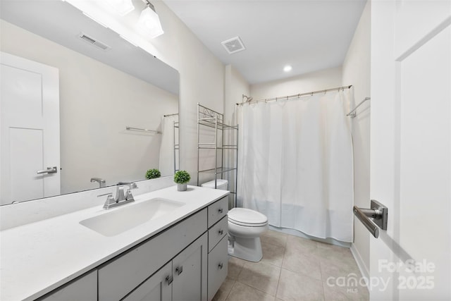 1022 Hinson Forest Rd, Monroe, NC 28110 - full bathroom with vanity, tile patterned floors, and shower / bath combo with shower curtain