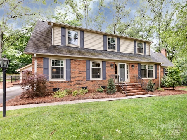 6941 Queensberry Dr, Charlotte, NC 28226 - view of front of home featuring brick siding, crawl space, and a chimney
