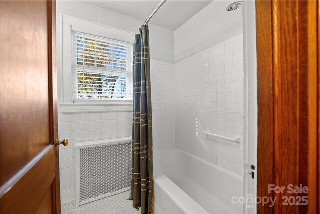 495 Fairview Rd, Asheville, NC 28803 - bathroom with shower / bath combo and tile patterned flooring