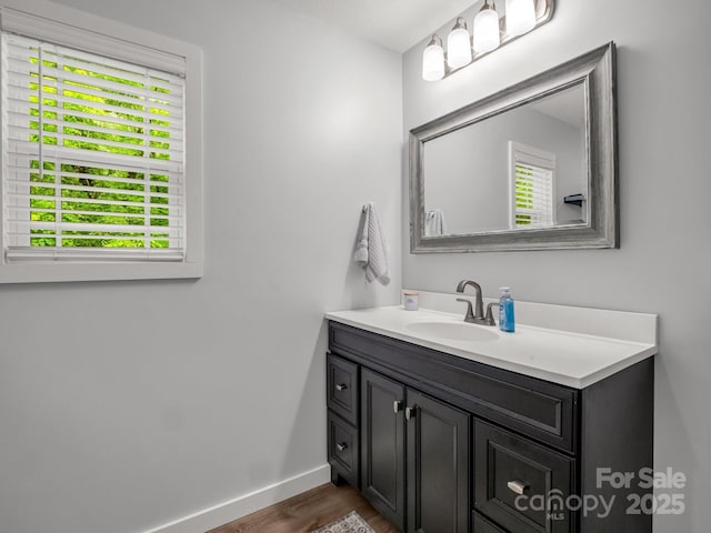 125 Woodland Cir, Rutherfordton, NC 28139 - bathroom with vanity, baseboards, and wood finished floors