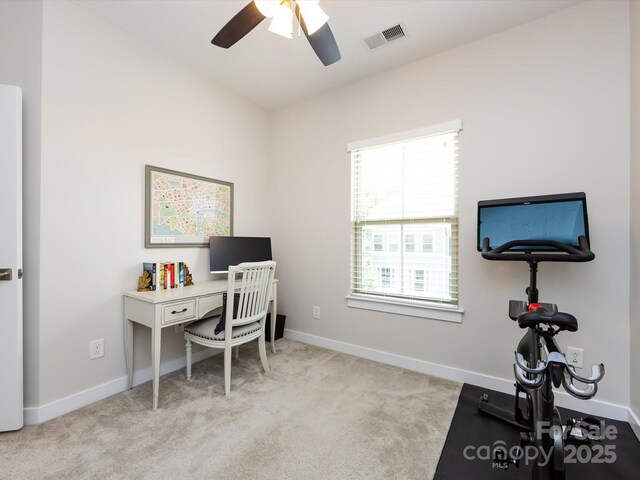 1839 Shumard Ln, Charlotte, NC 28205 - carpeted office featuring ceiling fan and baseboards