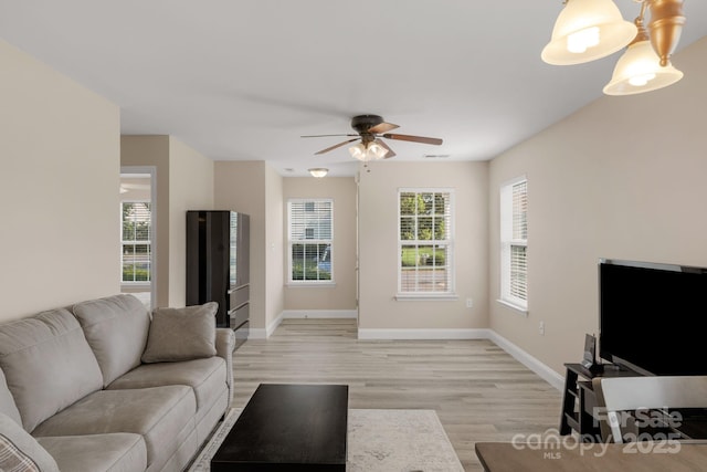 1907 Sandal Brook Rd, Fort Mill, SC 29707 - living area with light wood-type flooring, a ceiling fan, and baseboards