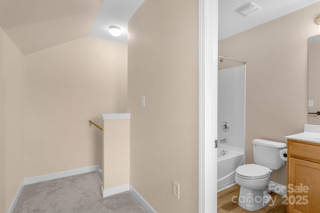 1907 Sandal Brook Rd, Fort Mill, SC 29707 - full bath featuring vanity, toilet, bathtub / shower combination, vaulted ceiling, and baseboards