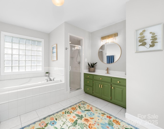 1115 Maremont Ct, Matthews, NC 28104 - full bath with vanity, a shower stall, a bath, and tile patterned flooring