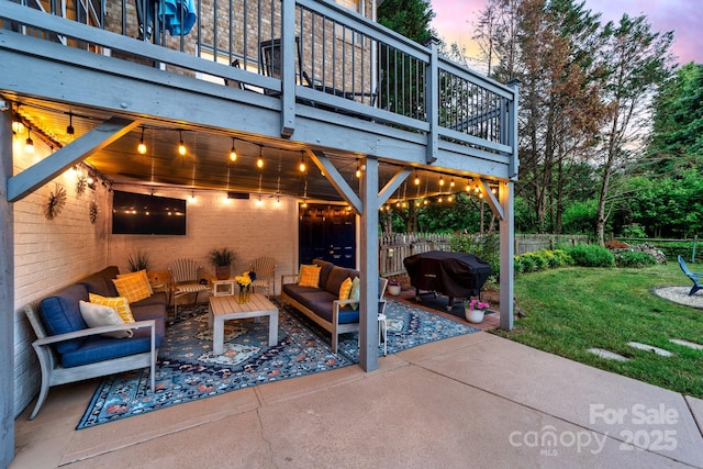 1115 Maremont Ct, Matthews, NC 28104 - view of patio / terrace featuring an outdoor living space, a grill, and a deck