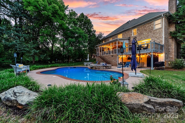 1115 Maremont Ct, Matthews, NC 28104 - swimming pool with a patio, a deck, stairway, and an in-ground hot tub