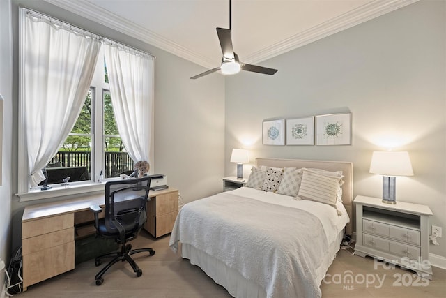 718 W Trade St Unit 105, Charlotte, NC 28202 - bedroom with crown molding, an office area, and ceiling fan
