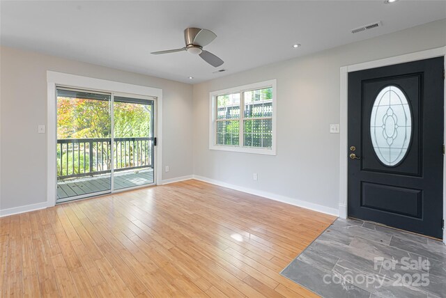 110 Annandale Ave, Asheville, NC 28801 - foyer entrance featuring ceiling fan, baseboards, light wood-style flooring, and recessed lighting