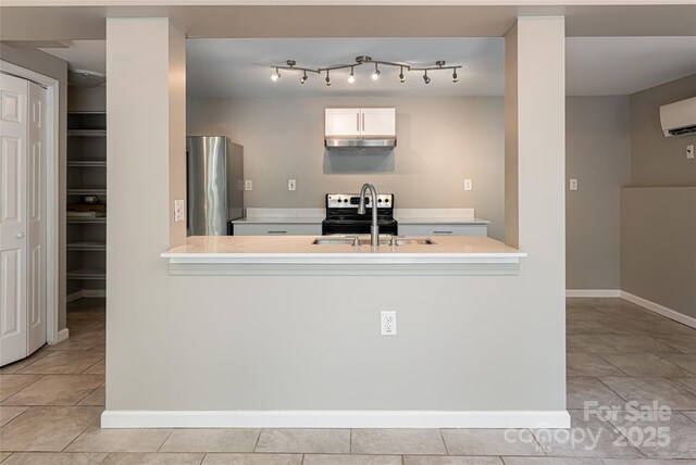 110 Annandale Ave, Asheville, NC 28801 - kitchen with freestanding refrigerator, a sink, light countertops, and under cabinet range hood