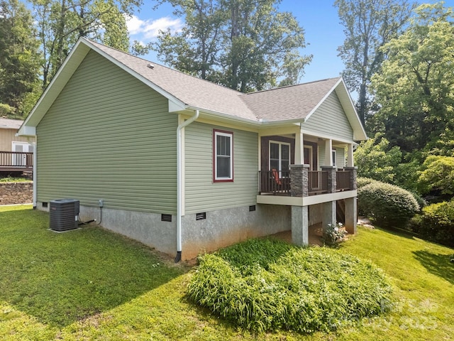 17 Laurel Rd, Arden, NC 28704 - view of property exterior featuring crawl space, a lawn, central AC unit, and a shingled roof