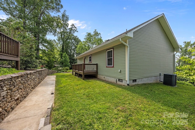 17 Laurel Rd, Arden, NC 28704 - view of side of property featuring crawl space, central AC, a wooden deck, and a yard