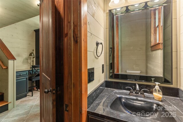 1283 Leafstone Cir, Sylva, NC 28779 - half bath featuring vanity, toilet, and wood walls