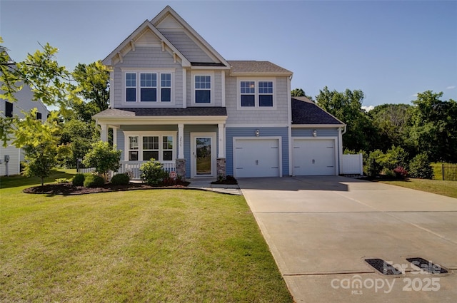 2035 Beacon Ave, Monroe, NC 28110 - craftsman inspired home featuring concrete driveway, a porch, a front lawn, and an attached garage