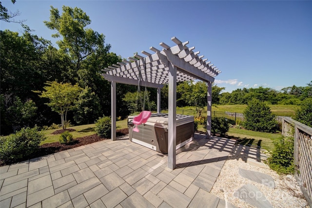 2035 Beacon Ave, Monroe, NC 28110 - view of patio / terrace featuring a hot tub and a pergola