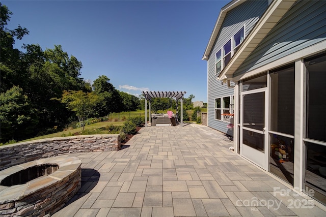 2035 Beacon Ave, Monroe, NC 28110 - view of patio / terrace featuring a pergola and a fire pit