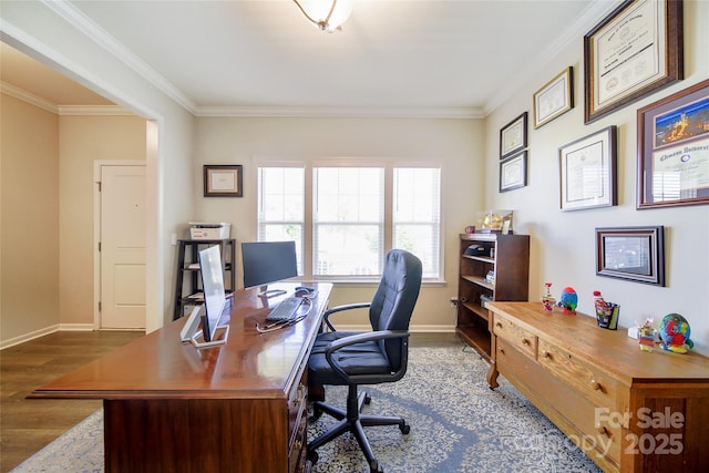 2035 Beacon Ave, Monroe, NC 28110 - office area with wood finished floors, crown molding, and baseboards