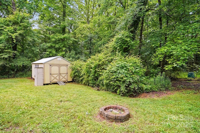 7725 Whitmire Ln, Mint Hill, NC 28227 - view of grassy yard featuring a fire pit and a wooded view