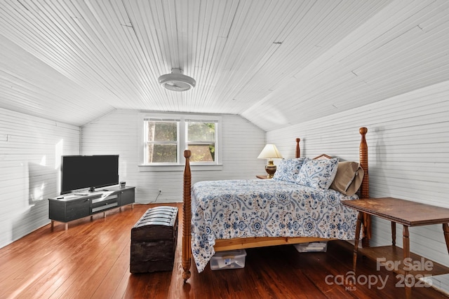606 1st St W, Conover, NC 28613 - bedroom featuring vaulted ceiling, hardwood / wood-style flooring, and wood ceiling
