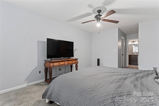 945 Heritage Pkwy, Fort Mill, SC 29715 - bedroom with carpet, baseboards, ensuite bathroom, and ceiling fan