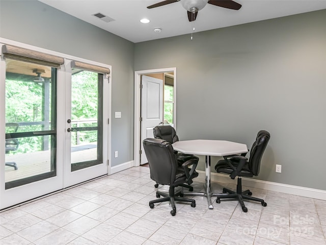 110 Village Pointe Ln, Asheville, NC 28803 - office area with a ceiling fan, light tile patterned floors, and french doors