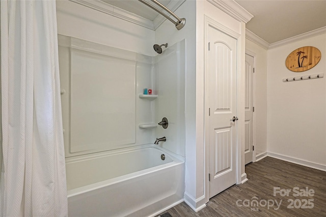 5222 Sikes Mill Rd, Monroe, NC 28110 - full bath with shower / tub combo, wood finished floors, baseboards, and crown molding
