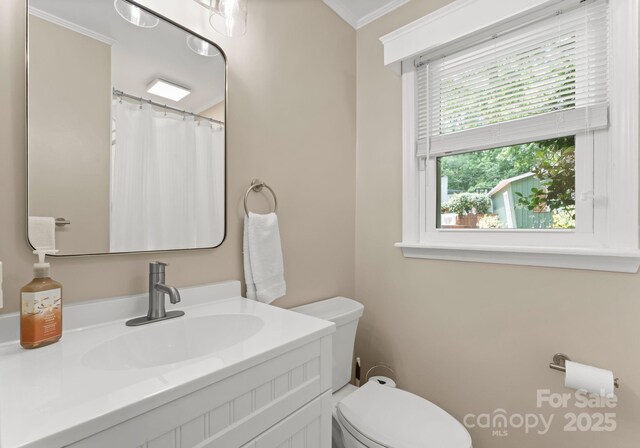 1226 Tarrington Ave, Charlotte, NC 28205 - bathroom with toilet, vanity, and ornamental molding