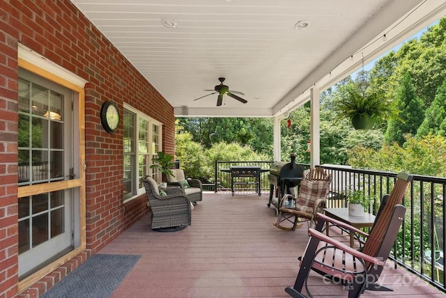 134 Brightmore Cir, Rutherfordton, NC 28139 - wooden terrace featuring a grill and a ceiling fan