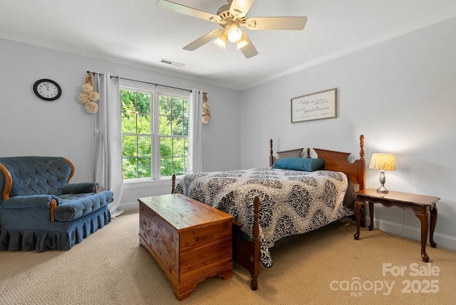 134 Brightmore Cir, Rutherfordton, NC 28139 - bedroom featuring light carpet, baseboards, ornamental molding, and ceiling fan
