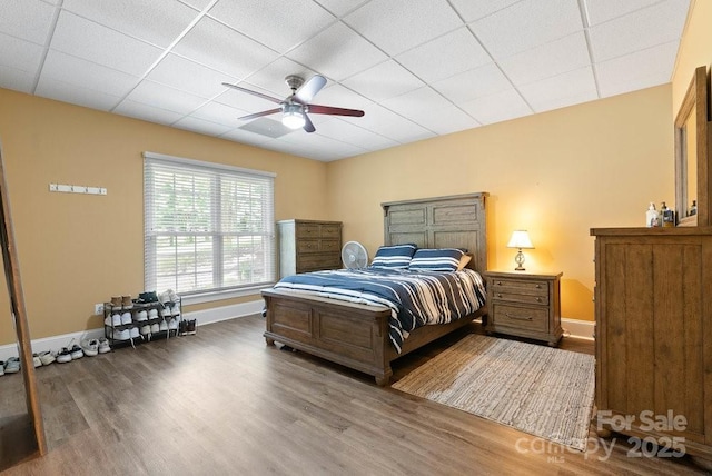 134 Brightmore Cir, Rutherfordton, NC 28139 - bedroom with wood finished floors, a paneled ceiling, a ceiling fan, and baseboards