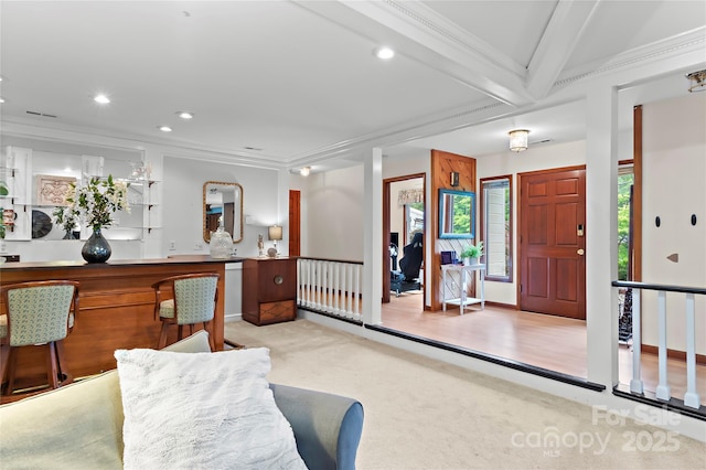 1201 Cliffspring Ct, Winston Salem, NC 27104 - carpeted foyer with crown molding and recessed lighting